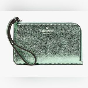 NWT Kate Spade Lucy Zip Wristlet in Metallic Seawater Green